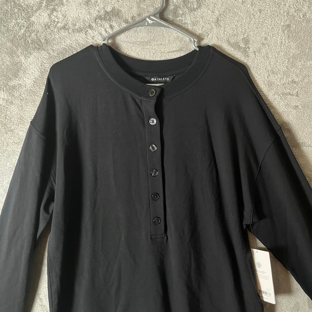 Athleta Balance Henley Sweatshirt Black Size Small Oversized Tencel Cotton New - Picture 2 of 8